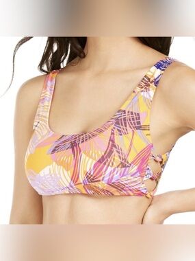 HULA HONEY Juniors Side-Knot Bralette Cutout Swimsuit Tangerine Multicolor, S